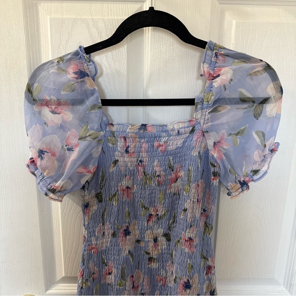 Abercrombie Pink & Blue Floral Smock Puff Sleeve Dress Extra Small worn once - Picture 4 of 8